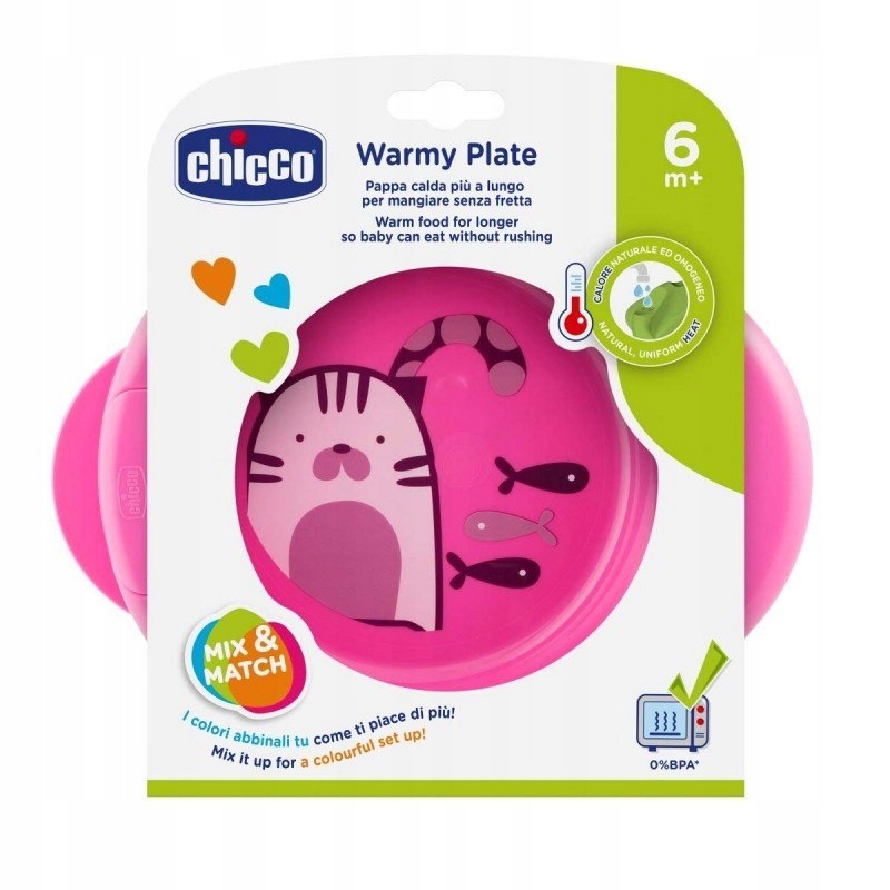 Chicco Podgrzewany talerz 6m+-różowy do karmienia,