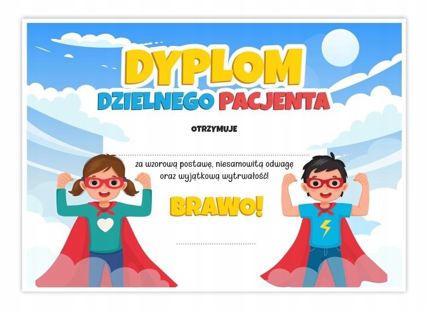 DYPLOM CERTYFIKAT DZIELNEGO PACJENTA 10 Szt SUPER Piękne Kolory Śliczny