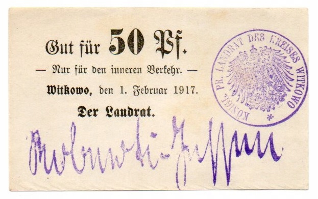 WITKOWO Witkowo 50 Pf. Roberti-Jessen 1.2.1917