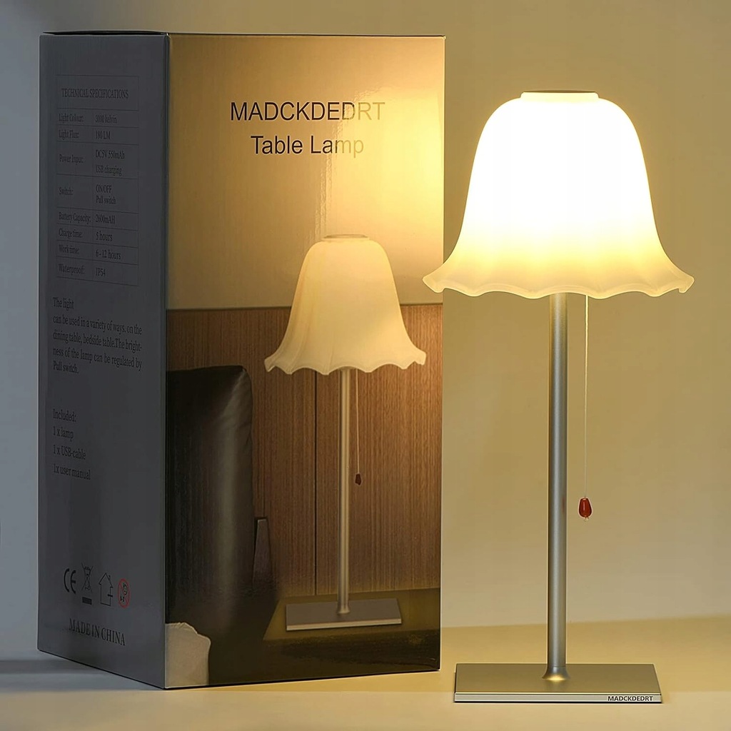 Lampa LED wolnostojąca bezprzewodowa USB C lampka nocna vintage BLACK