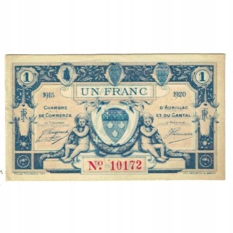 Francja, Aurillac, 1 Franc, 1915, Chambre de Comme