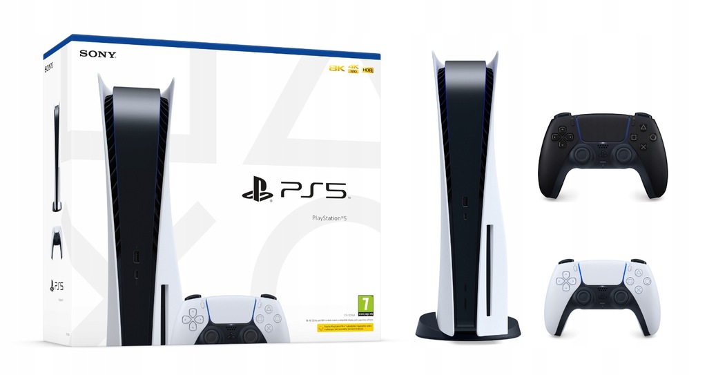 Konsola Sony PlayStation 5 + pad biały + Czarny pad Napęd BR NOWA