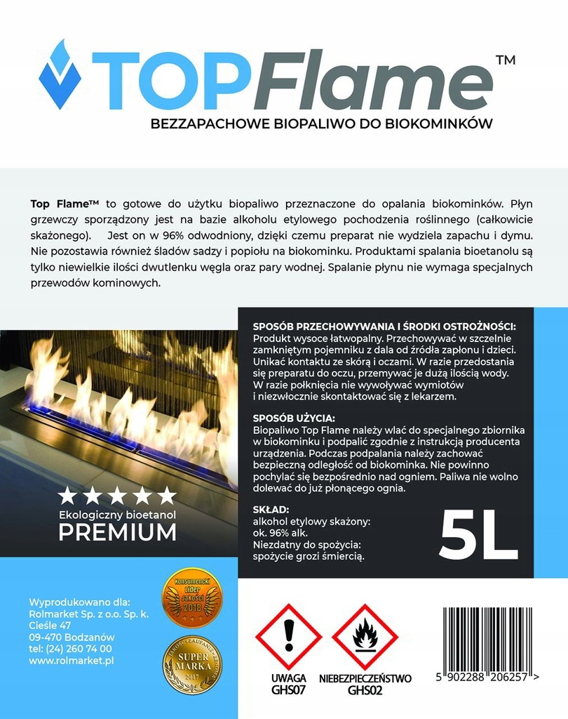 Купить БИО ТОПЛИВО для камина БИОКАМИН TOP FLAME 5L: отзывы, фото, характеристики в интерне-магазине Aredi.ru