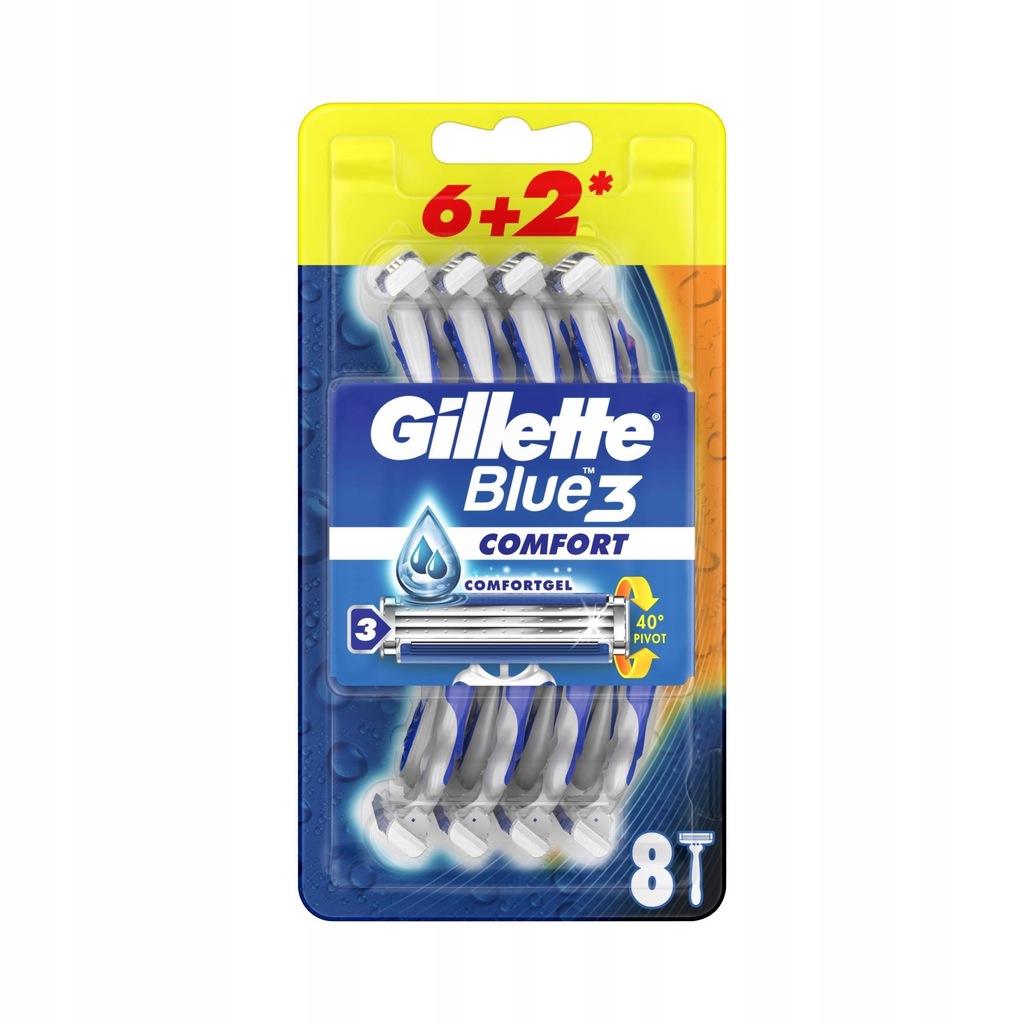 Gillette Blue3 Comfort Jednorazowa maszynka do golenia dla mężczyzn, 8 sztu