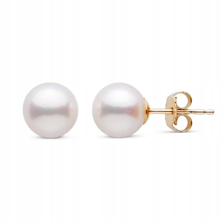 Złote kolczyki z białymi perłami na sztyfcie 8mm Perły Okrągłe Klasa AAA