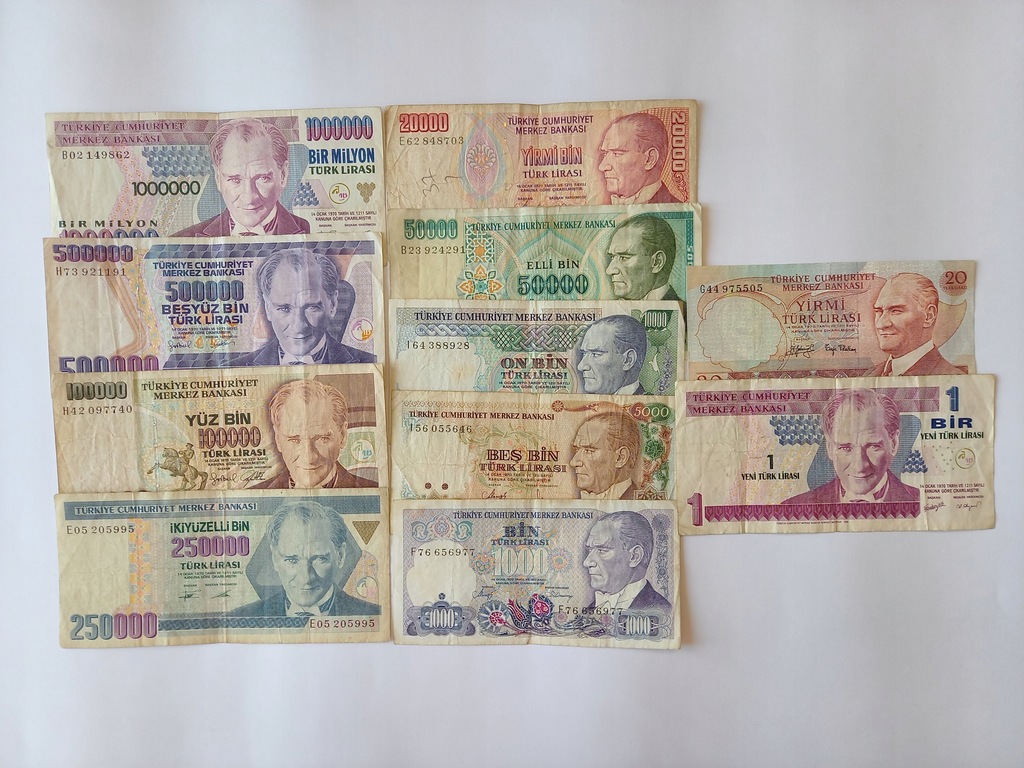 Turcja, zestaw banknotów-11szt.