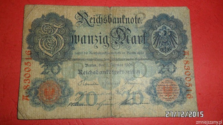 Niemcy - 20 marek z 1908 roku - seria A - dla WOŚP