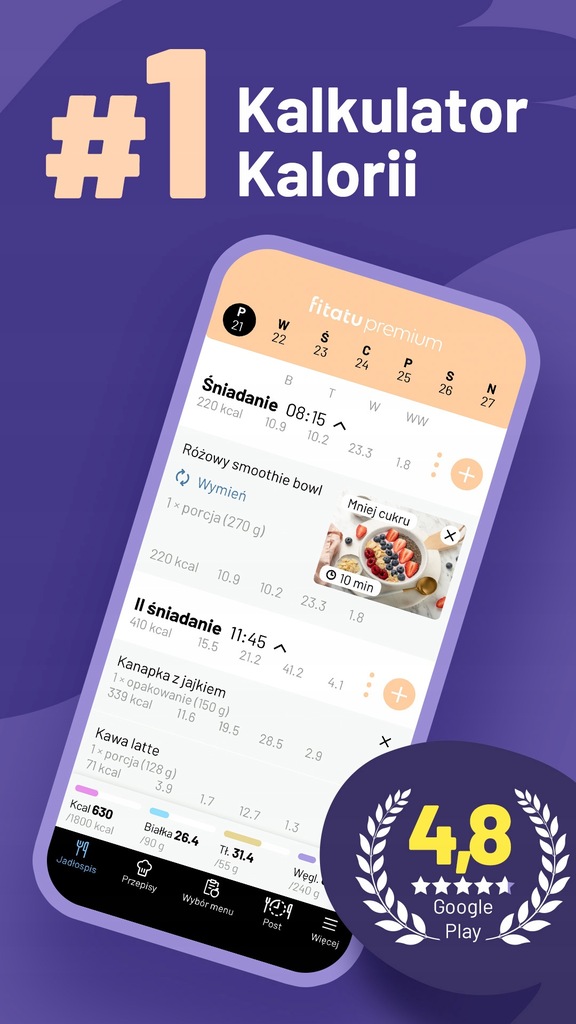 3-letni bezpłatny dostęp do usługi Fitatu Premium+AI w aplikacji Fitatu