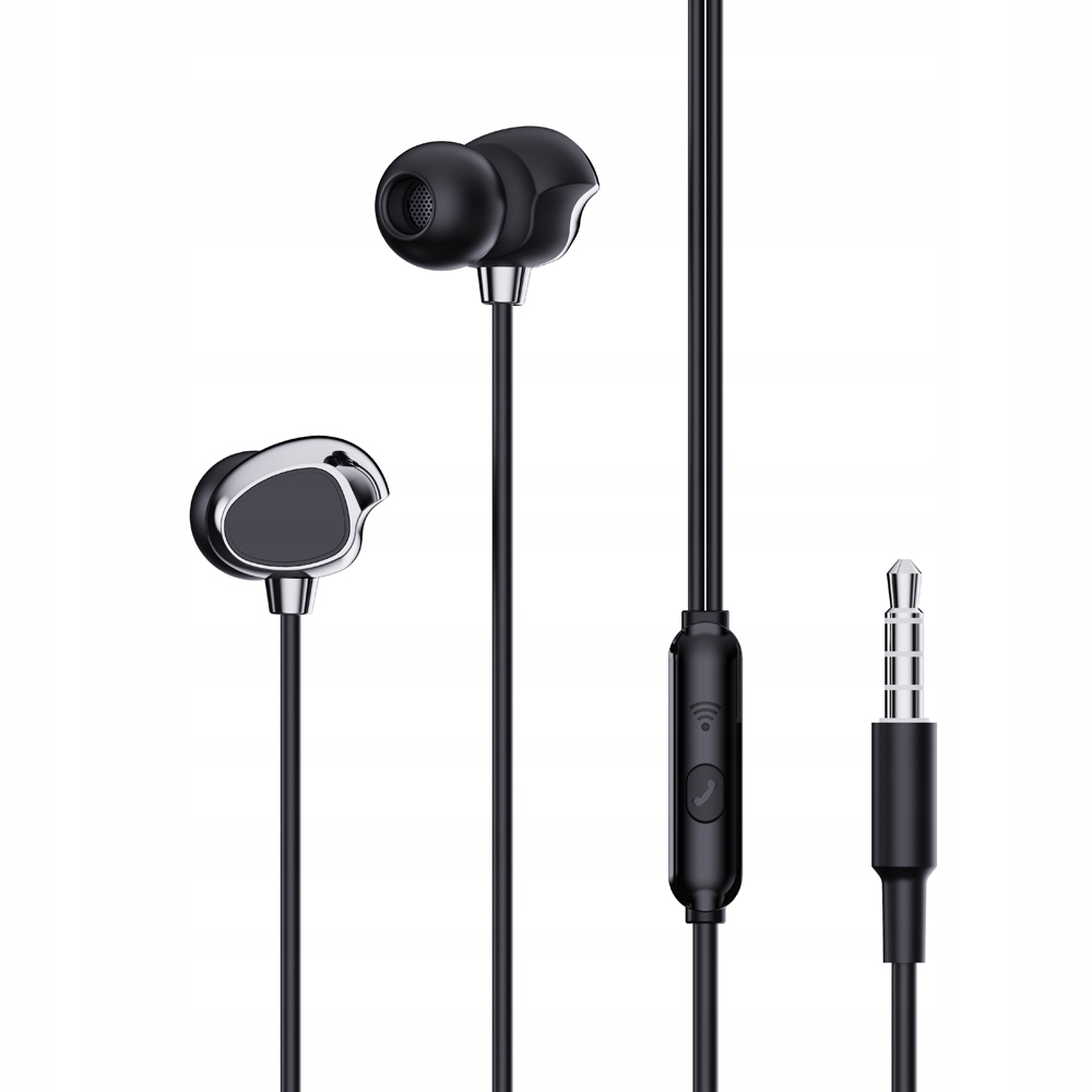 Słuchawki z kablem mikrofonem przewodowe EP53 jack 3,5mm douszne czarne