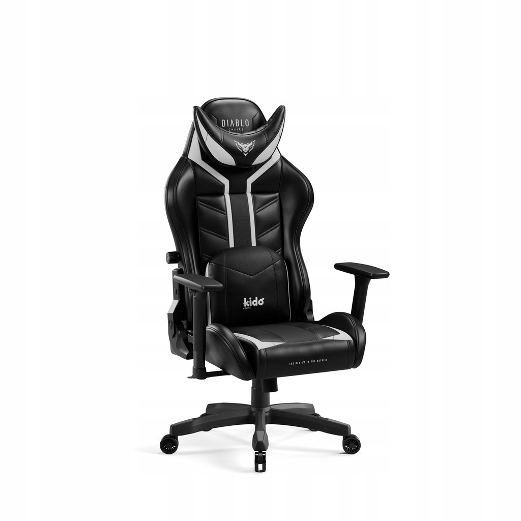DIABLO Fotel Dziecięcy Obrotowy Do Biurka Gamingowy X-Ray 2.0: Czarno-biały