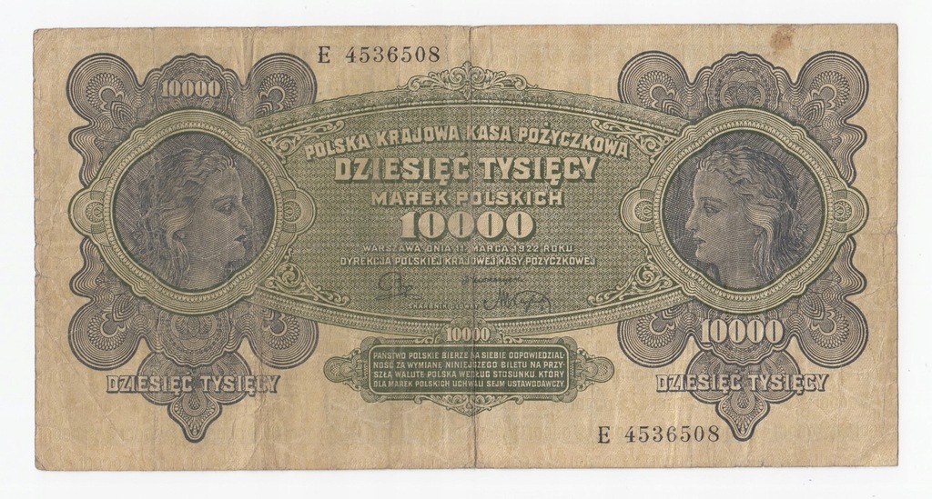 Banknot 10000 marek 1922, seria E, st. 3/4, ładny