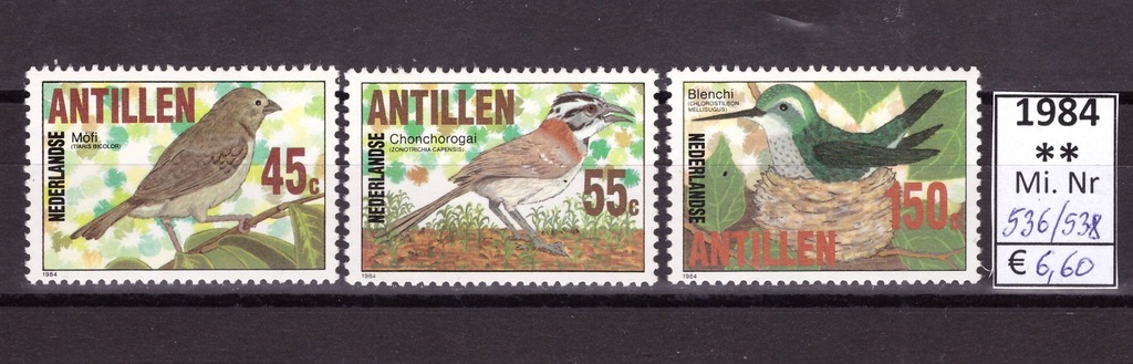 ANTYLE Hol. 1984- Ptaki (Birds), Mi.536/538 ** MNH