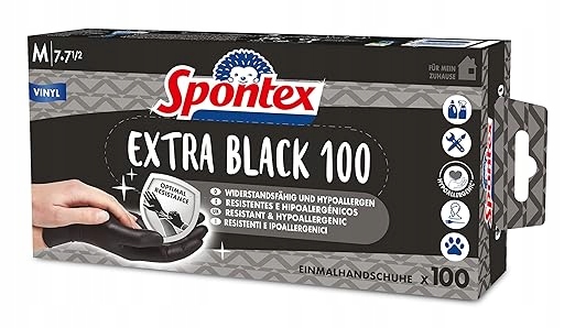 Spontex Extra Black Rękawiczki winylowe rozmiar M 100 sztuk
