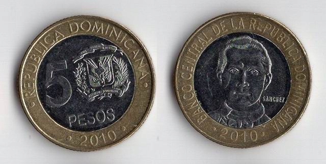 DOMINIKANA 2010 5 PESOS MAGNETYCZNA