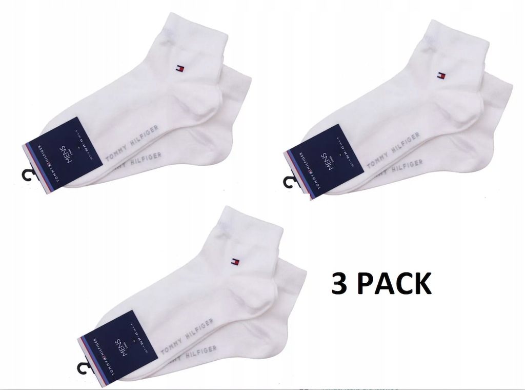 TOMMY HILFIGER SKARPETKI STOPKI BIAŁE 43-46 3 PACK