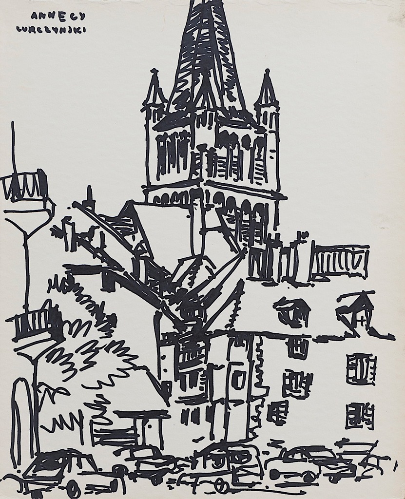 Rysunek 70. XX w. Francja zamek szkic Annecy