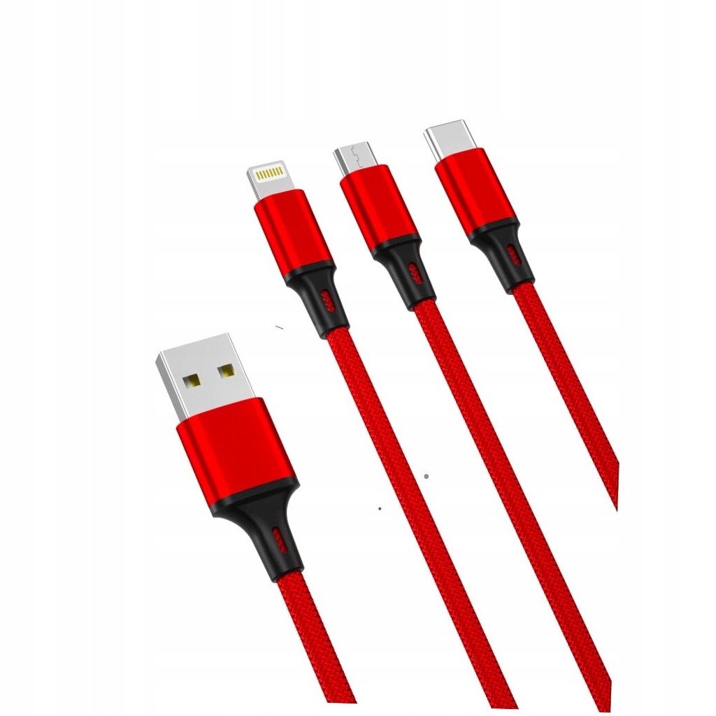 Kabel Przewód 3w1 USB Lightning Micro B Typ C 1.2m