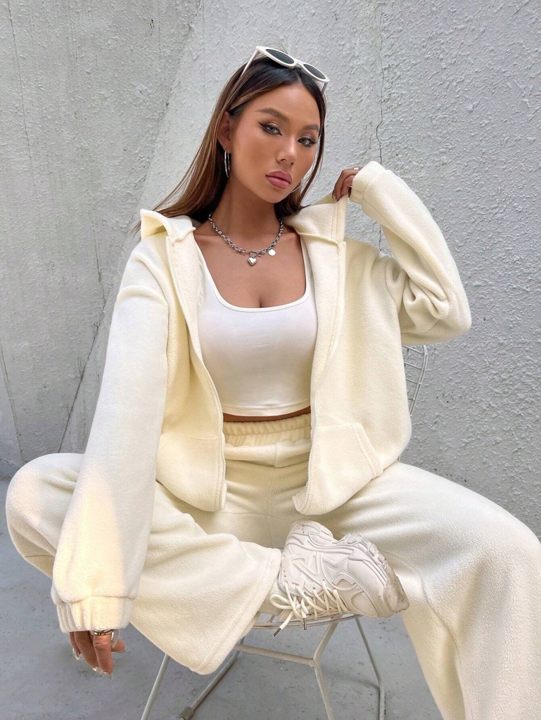 Shein Spodnie dresowe i bluza z kapturem zapinane na zamek M