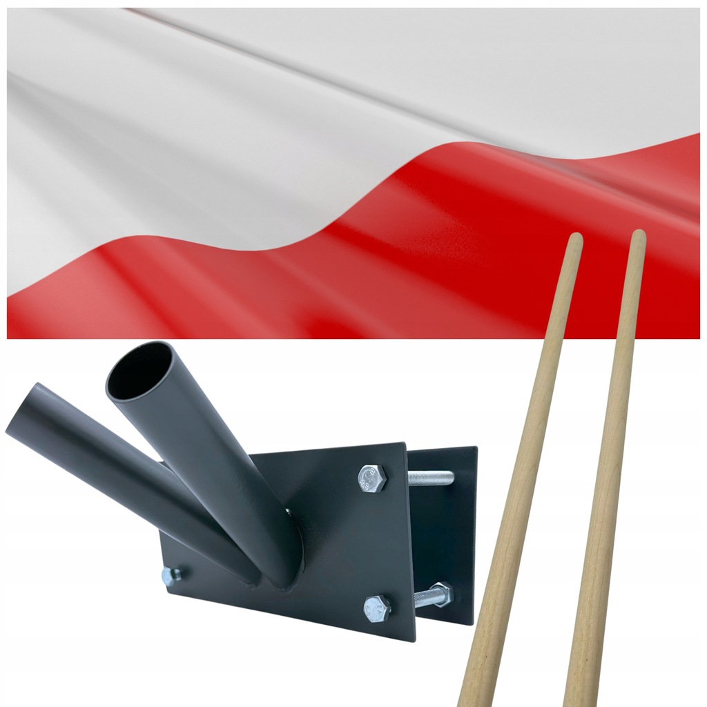 FLAGA POLSKI + UCHWYT DO FLAGI NA BALKON ZESTAW BALKONOWY PODWÓJNY ANTRACYT