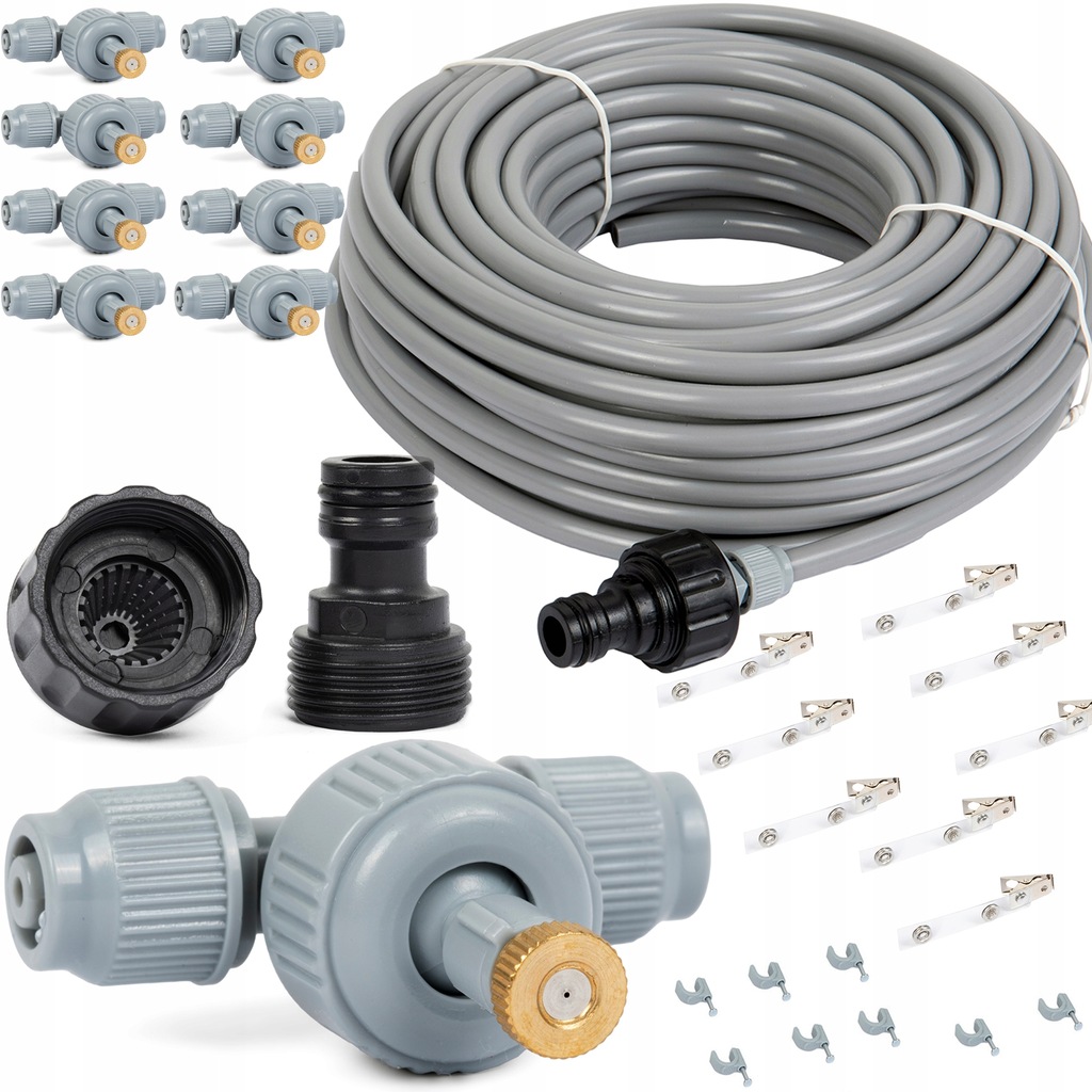 MOCNA KURTYNA WODNA OGRODOWA MGIEŁKA ZRASZACZ Z DYSZAMI 15m MOSIĄDZ ZESTAW