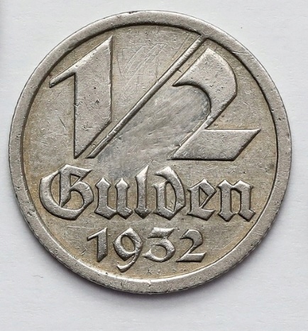 Wolne Miasto Gdańsk 1/2 guldena 1932 NIKIEL