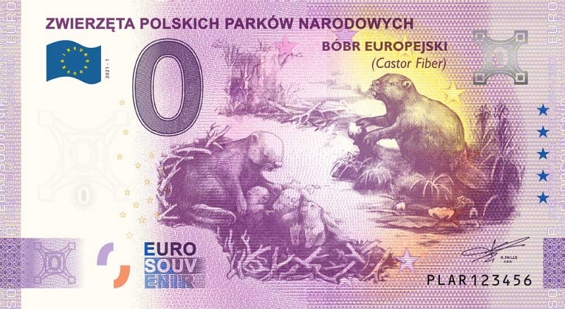 Banknot 0 Euro 2021 - Bóbr Europejski - Zwierzęta