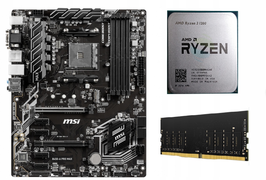 Płyta główna MSI B450-A PRO MAX + RYZEN 5 1600 6 core + 8GB DDR4 3000mhz