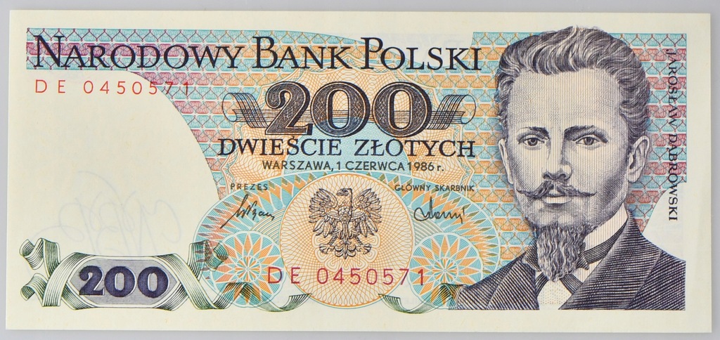 Banknot 200 złotych 1986 - seria DE - UNC