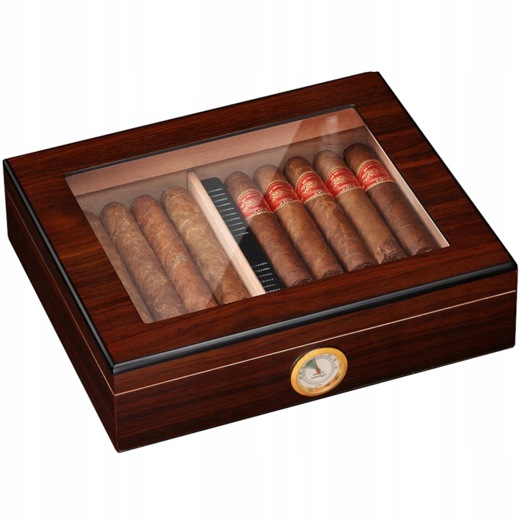 PREZENT HUMIDOR DREWNIANY NA 30 CYGAR + HIGROMETR 13380134458