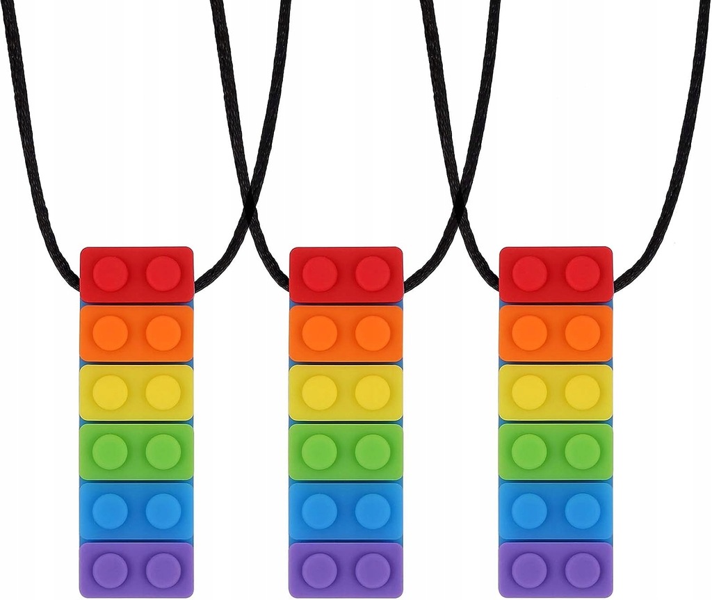 Łańcuszki na szyję z silikonu dla dzieci w kształcie klocków lego 3 szt