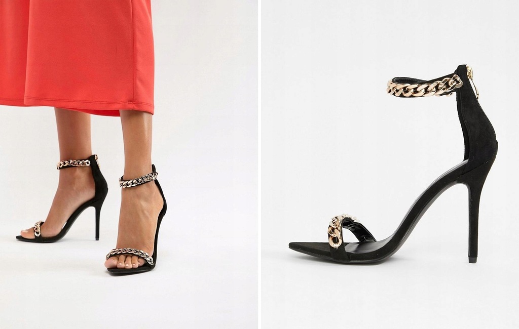 B040H19 Boohoo SANDAŁY SZPILKI Z ŁAŃCUSZKAMI 37 - 8134687618