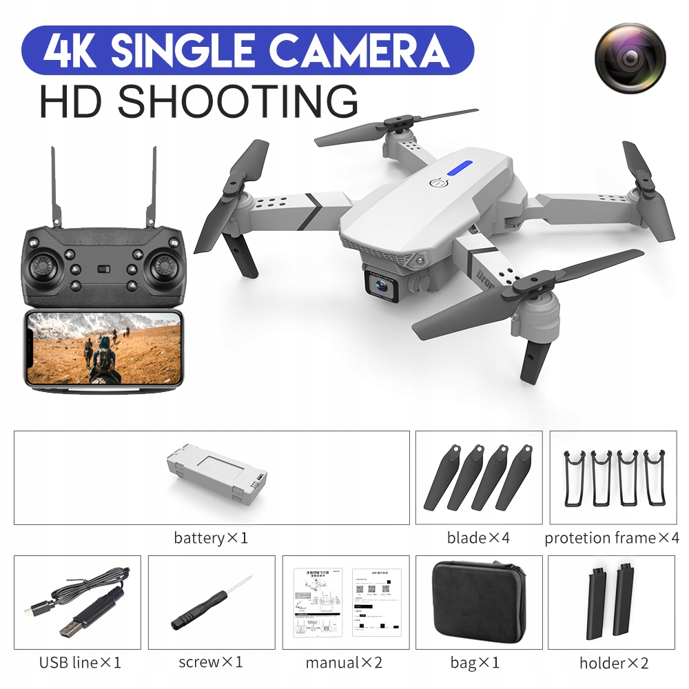 XKJ 2021 nowy E88 Pro Drone z szerokim kątem HD 4K - 12079200200 ...