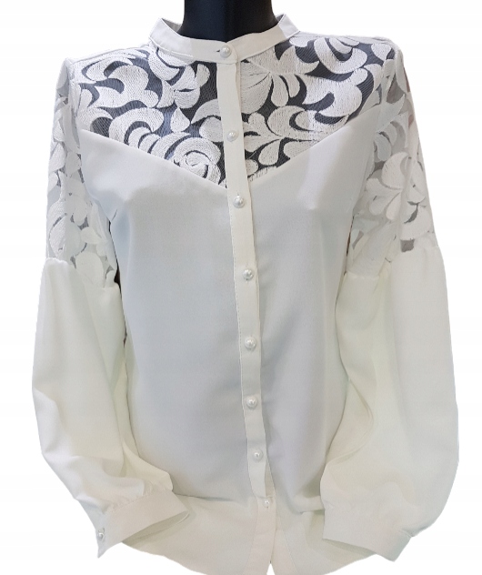E.M.G DAMSKA ELEGANCKA BLUZKA Z KORONKĄ BIAŁA 3 ROZ 42