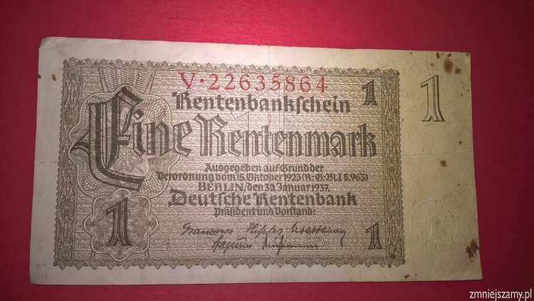 WOŚP Niemcy - Oryginalna 1 marka z 1937r. seria V