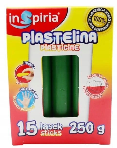 PLASTELINA CIEMNA ZIELONA 15 LASEK 250G, INSPIRIA