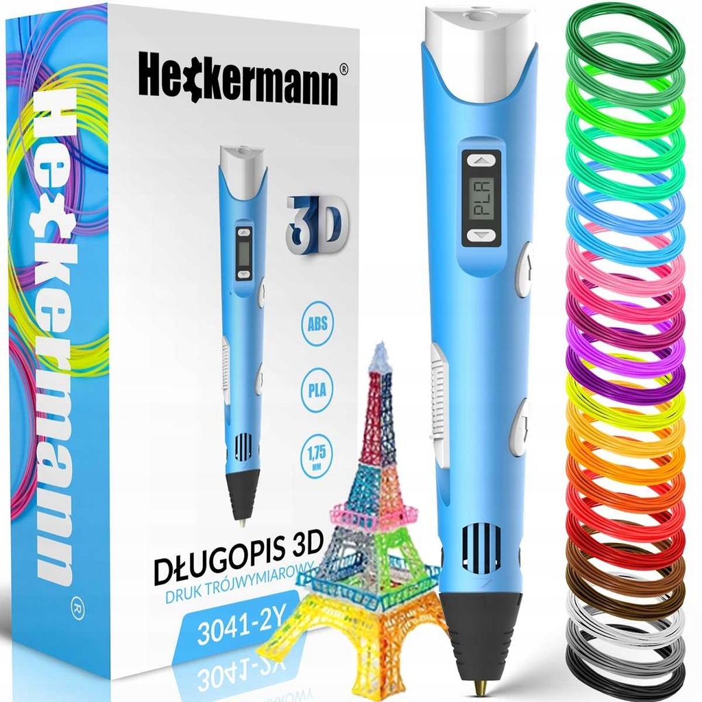Zestaw Długopis drukarka 3D Heckermann 3041-2Y Niebieski + 115m filamentu