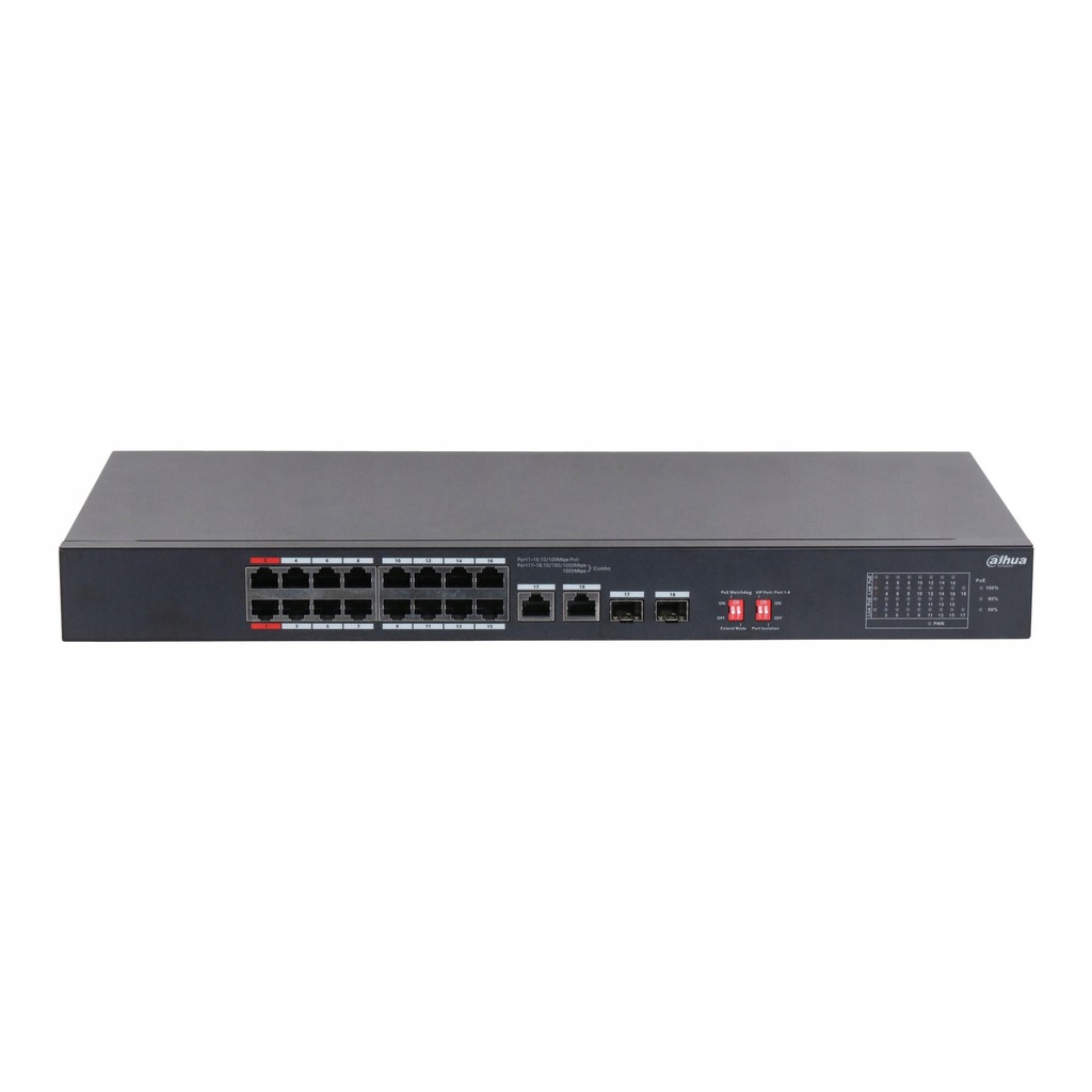 Switch niezarządzalny Dahua S3218-16ET-135 16x10/100M 2x10/100/1000M PoE 2x