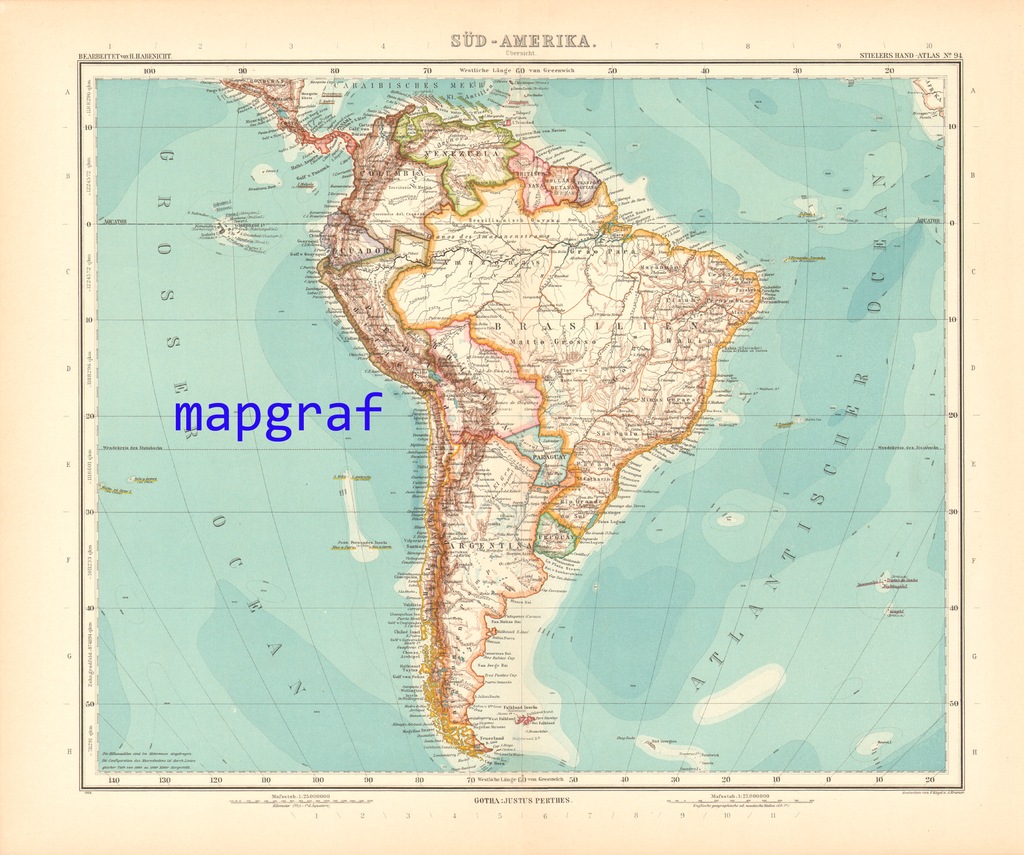 AMERYKA POŁUDNIOWA stara mapa z 1906 roku 94