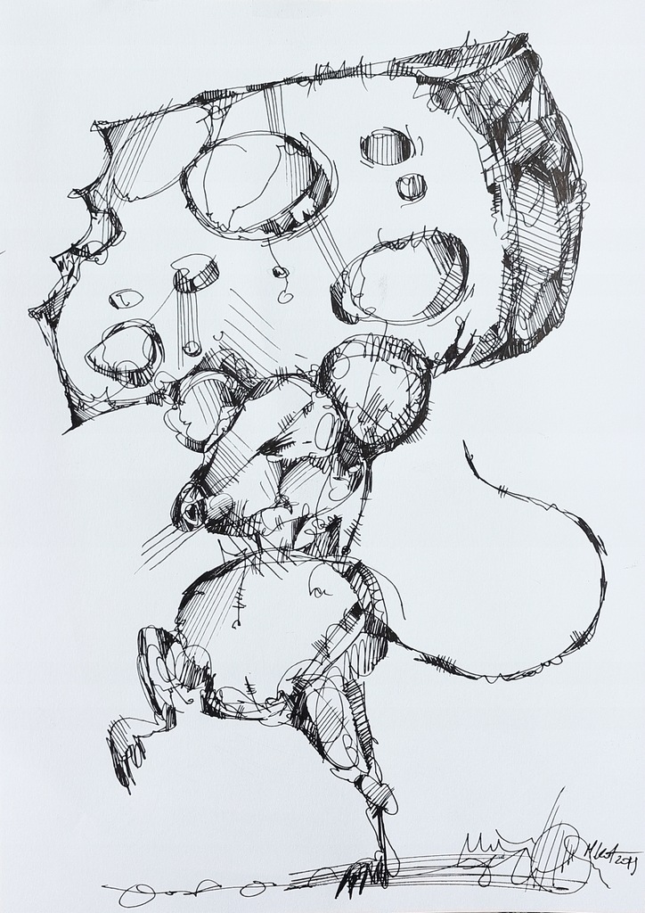 Mysz Siłaczka Ciekawy Rysunek Zwierzę Tusz A4