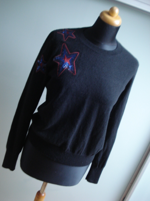 TOMMY HILFIGER czarny sweterek wełna gwiazdy L/40