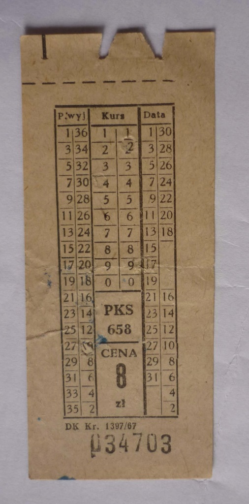 bilet PKS 1967 rok - Ser. 658 - Cena 8 zł