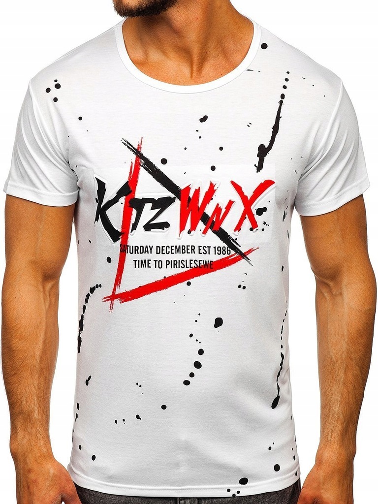 T-SHIRT MĘSKI Z NADRUKIEM BIAŁY KS2037 DENLEY_M