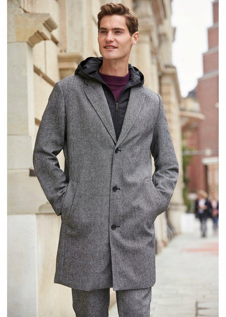 PŁASZCZ CZARNO-BIAŁY Z KAPTUREM 1D0A1 Bpc 60