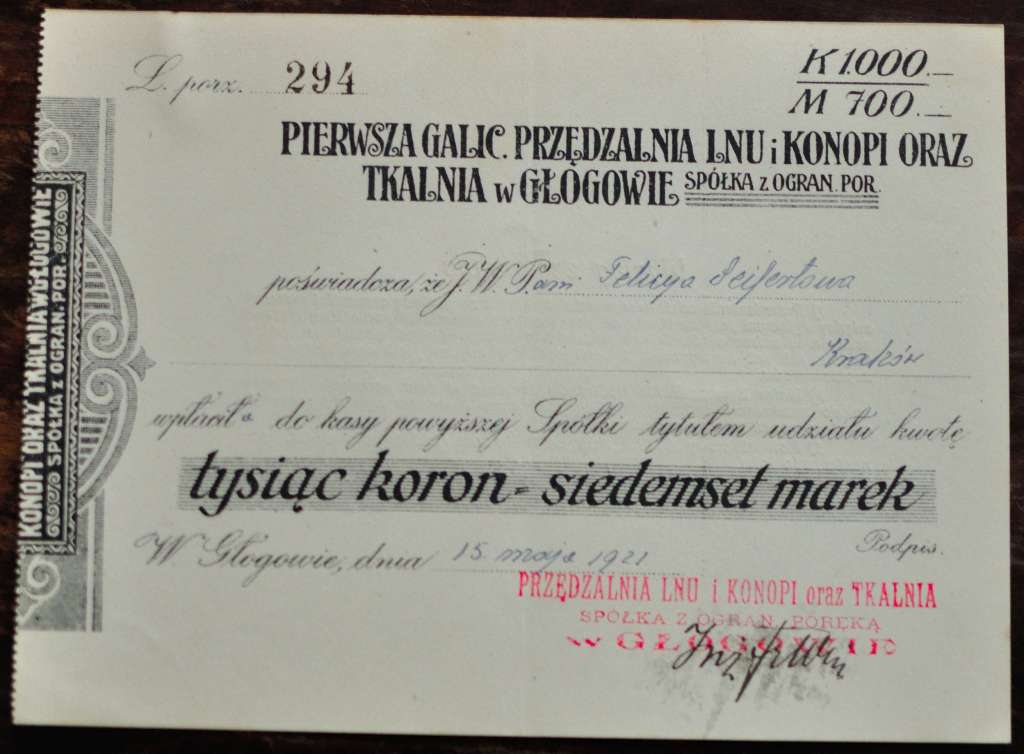 Przędzalnia Lnu i KONOPI oraz Tkalnia, 1921 r.