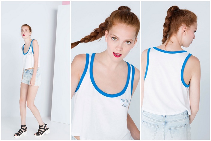 01A022 BERSHKA __KOSZULKA CROP TOP NAPIS __XS