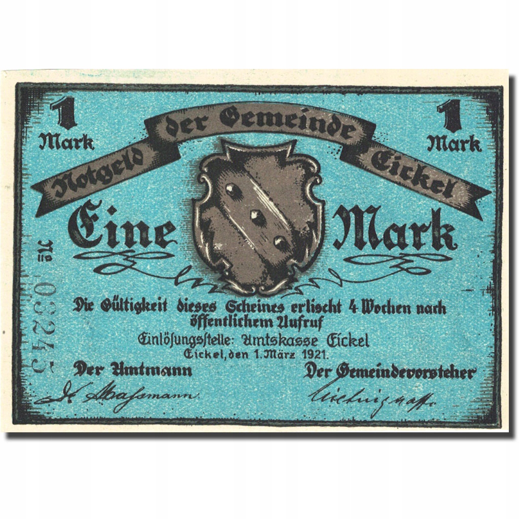 Banknot, Niemcy, Eickel, 1 Mark, personnage, 1921,
