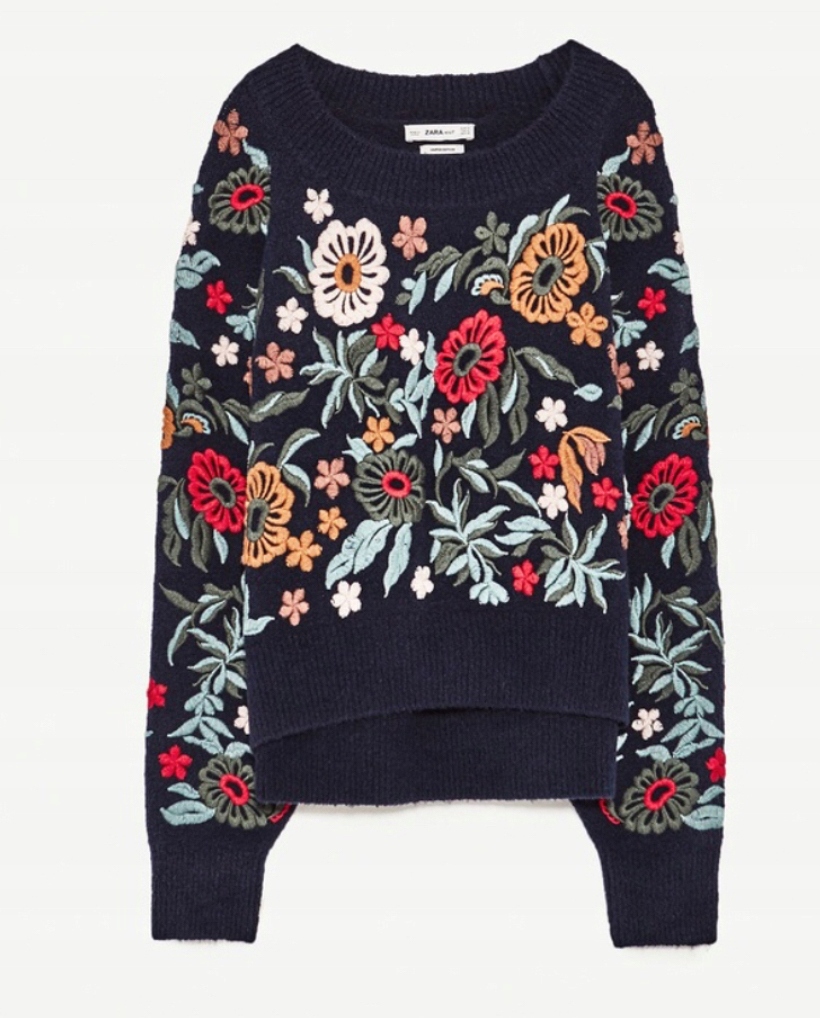 Zara,Wyjątkowy Sweter z haftem, oversize, S-M.