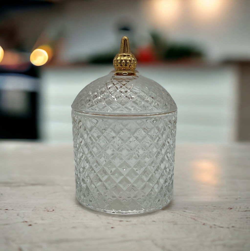 Pojemnik szklany ze złotym rantem - cukiernica
