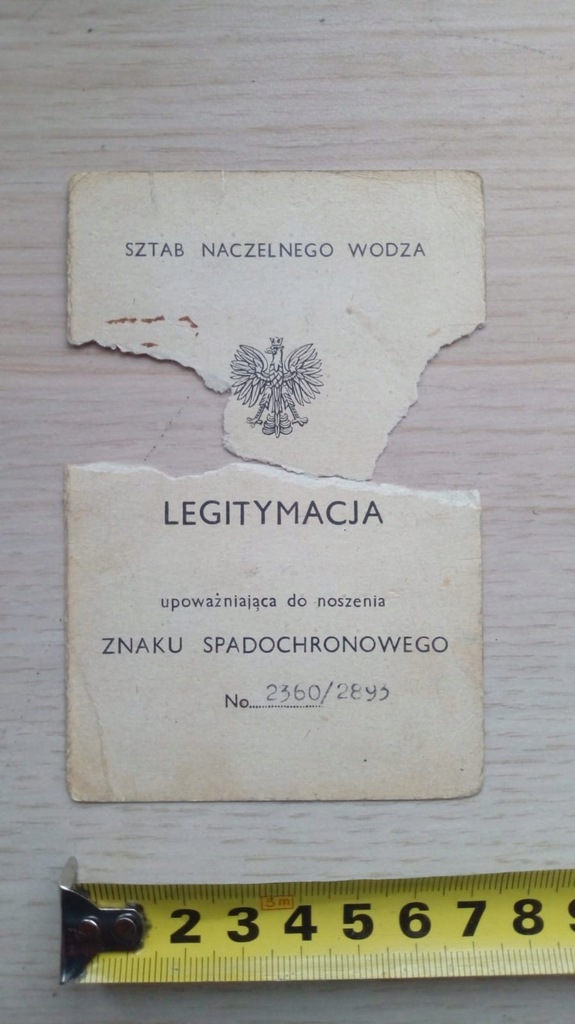 Legitymacja Znak Spadochronowy 1943r.