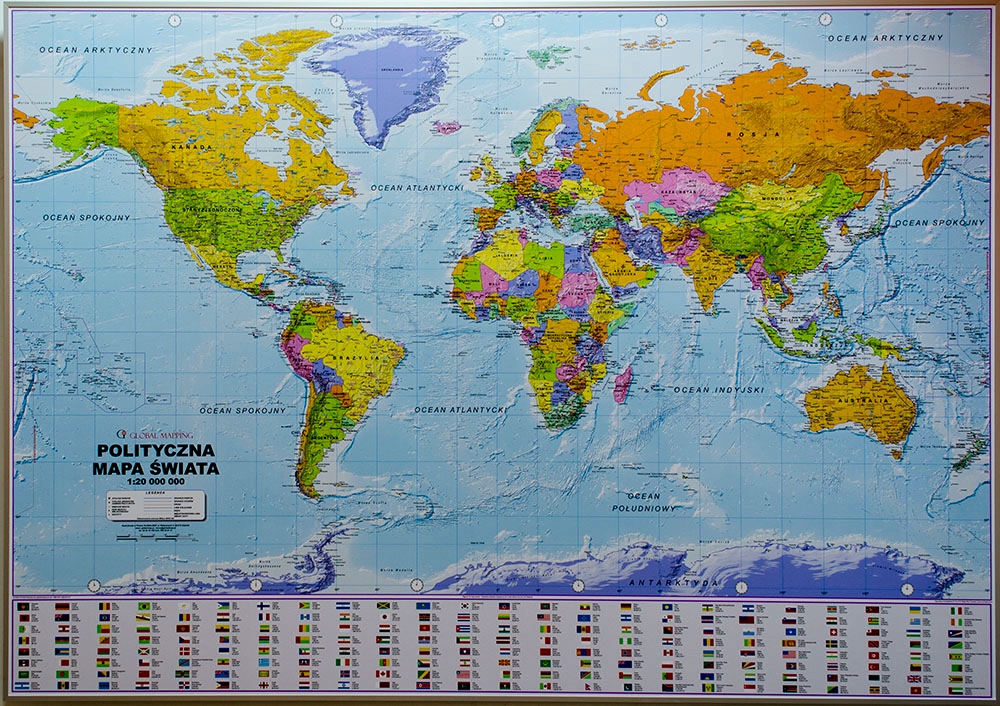 Mapa ścienna Świata Świat Polityczny + pinezki